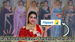 Beautiful Rakhi special Banarsi,Georgette,chiffon, silk & net Saree & jewellery set from Flipkart