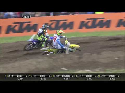 Jeremy Seewer passes Aleksandr Tonkov FULLBACK MXGP of Great Britain MX2 race 2 - motocross