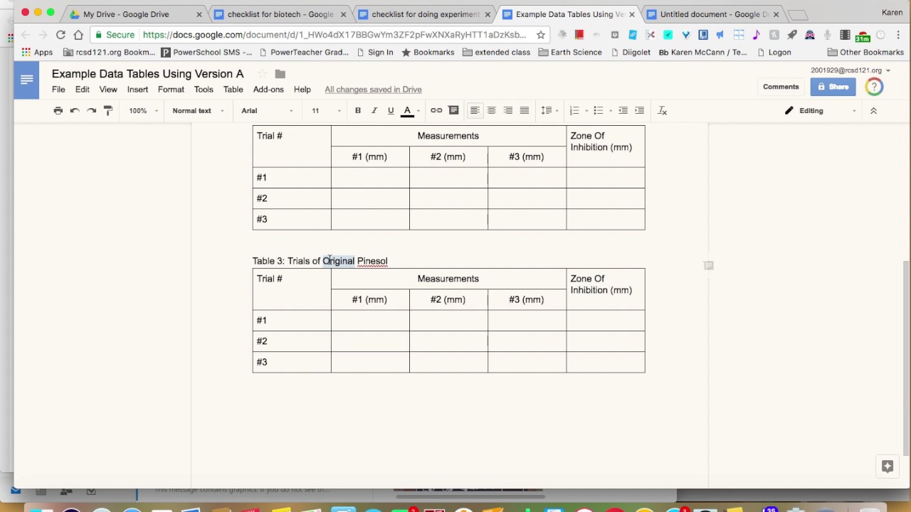 Creating Data Tables for your experiment