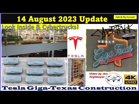 9 Cybertrucks outside, 3 inside! View inside the factory! 14 August 2023 Giga Texas Update (05:35AM)