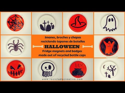 Más de 10 ideas de Halloween para dibujar tapones y convertirlos en imanes o broches