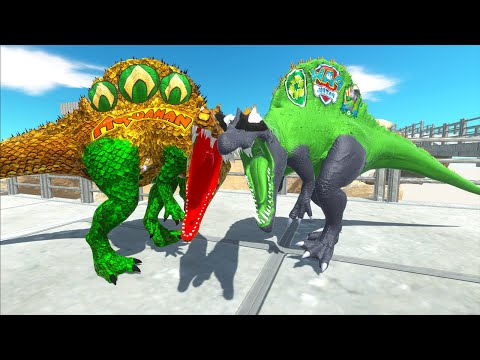 AQUAMAN SPINOSAURUS vs DEADPOOL BRACHIOSAURUS DEATH CLIMB -  Animal Revolt Battle Simulator