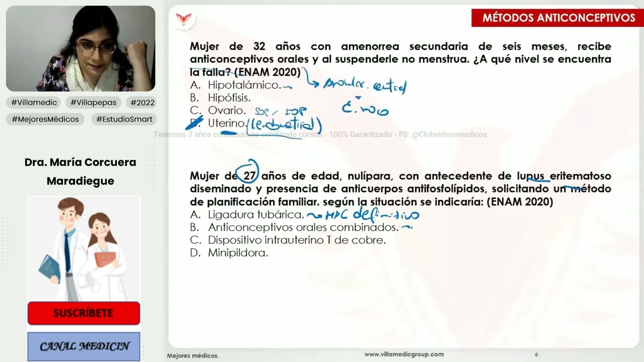 PREGUNTAS ENAM DE MÉTODOS ANTICONCEPTIVOS - GINECOLOGÍA - VILLAMEDIC