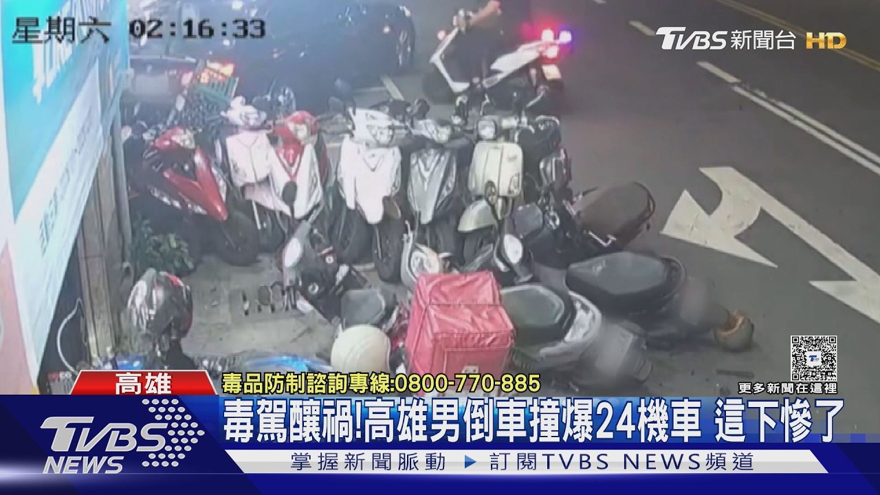 影音／毒駕釀禍！高雄男倒車撞翻24輛機車　失控畫面曝光