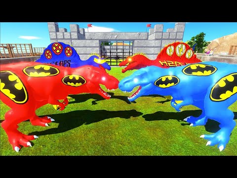 BATMAN T-REX vs RED BATMAN T-REX CASTLE DINOSAURS FIGHTING - Animal Revolt Battle Simulator