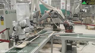 dây chuyến máy làm ghế tự động - cưa lọng cnc + làm mộng 2 đầu + gắp phôi ra vô tự động