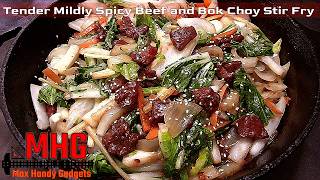 Mildly Spicy Beef and Bok Choy Stir Fry | Tender, Juicy Beef