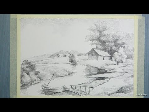 Mountains and Pine Tress Watercolor Pencil Landscape Drawing | steps to follow