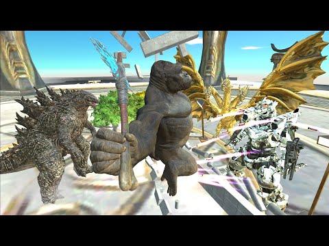 King Ghidorah & Mechagodzilla VS Godzilla & King Kong - Animal Revolt Battle Simulator