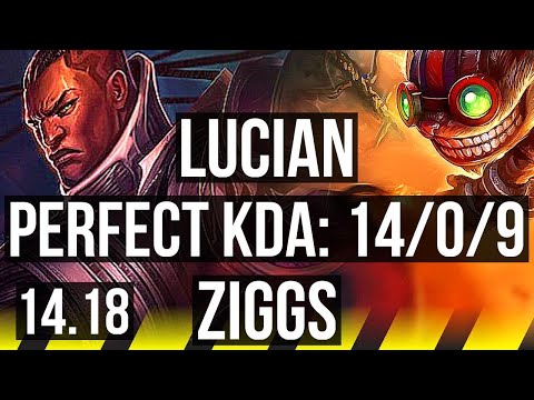 LUCIAN & Pantheon vs ZIGGS & Rakan (ADC) | 14/0/9, Legendary, 7 solo kills | NA Master | 14.18