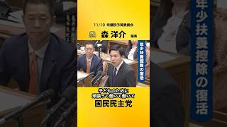 年少扶養控除の復活を！ #森ようすけ #衆議院予算委員会 #国民民主党