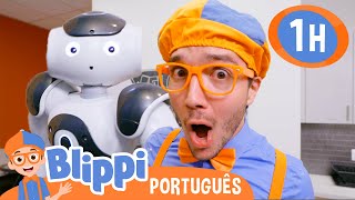 Blippi Conhece Hans o Robô! | 1 HORA DO BLIPPI! | Vídeos Educativos em Português