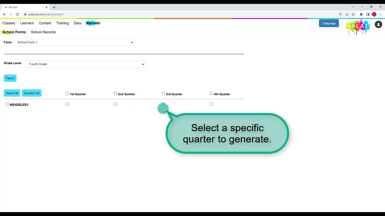 SPLAT Teacher (web) - Generating DepEd School Form 1 or SF1