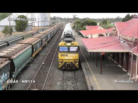 NR114 with 6MA8 (the overland) for a crew change at Dimboola Station 14th May 2021
