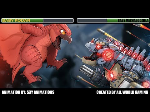 Baby Rodan vs. Baby Mechagodzilla With Healthbars