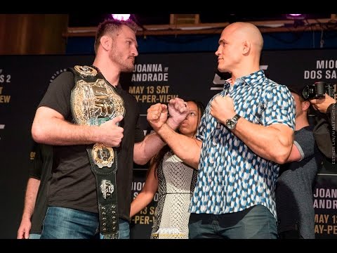 Stipe Miocic vs. Junior dos Santos 2 UFC 211 Media Day Staredown - MMA Fighting