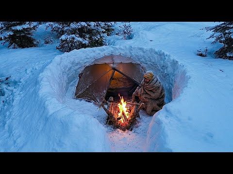 Solo SURVIVAL in DEEP SNOW at -13°C | EXTREME WINTER Camping. Bushcraft | Hot Tent