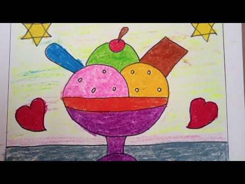 How to draw a cup ice cream for kid's बच्चों को आसान कप आईस क्रीम का चित्र बनाना शिखें ।