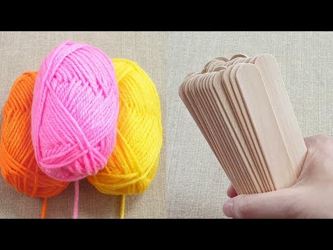 2 Super Easy Woolen Flower Making Trick using Ice Cream Stick - Embroidery Flower Design -No Crochet
