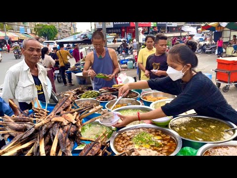 Plenty of evening street food @Orussey Market Phnom Penh - Khmer street food tour 2022