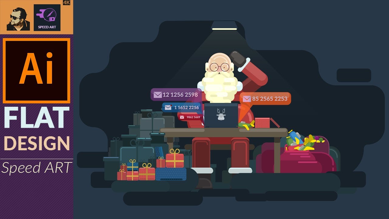 Flat Vector Artwork in Adobe Illustrator CC | Busy Santa Claus | Speed Art