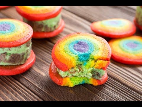 Rainbow Ice Cream Sandwich With Rainbow Cookie Roll