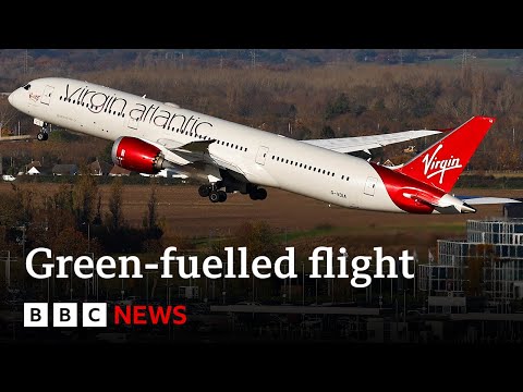 First transatlantic flight using only green fuels takes off | BBC News