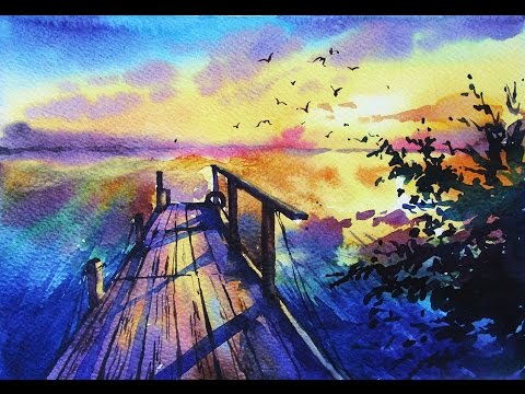 Watercolor painting "Sunset"