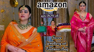 Amazon upto 80% off Republic day sale Saree, Jewellery set, Bag & Footwear haul @PoojaRikichoyal 
