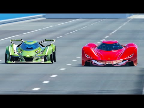 Lamborghini V12 Concept GT vs 2025 Ferrari Piero T2 LM Stradale LMP1 - Drag Race 20 KM