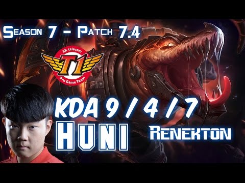 SKT T1 Huni RENEKTON vs CAMILLE Top - Patch 7.4 KR Ranked