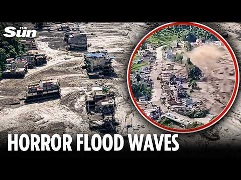 Moment massive flood waves wipe out whole village in seconds