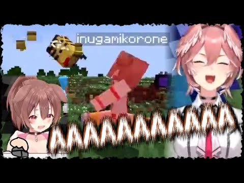 Takane Lui nonstop laughing at Korone fighting mobs in Minecraft being dumb (headphone warning)