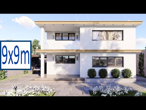 Planos de Casas Pequeñas de DOS PISOS 3 DORMITORIOS 9x9 - Sobrado - 2 Plantas - Duplex House Design