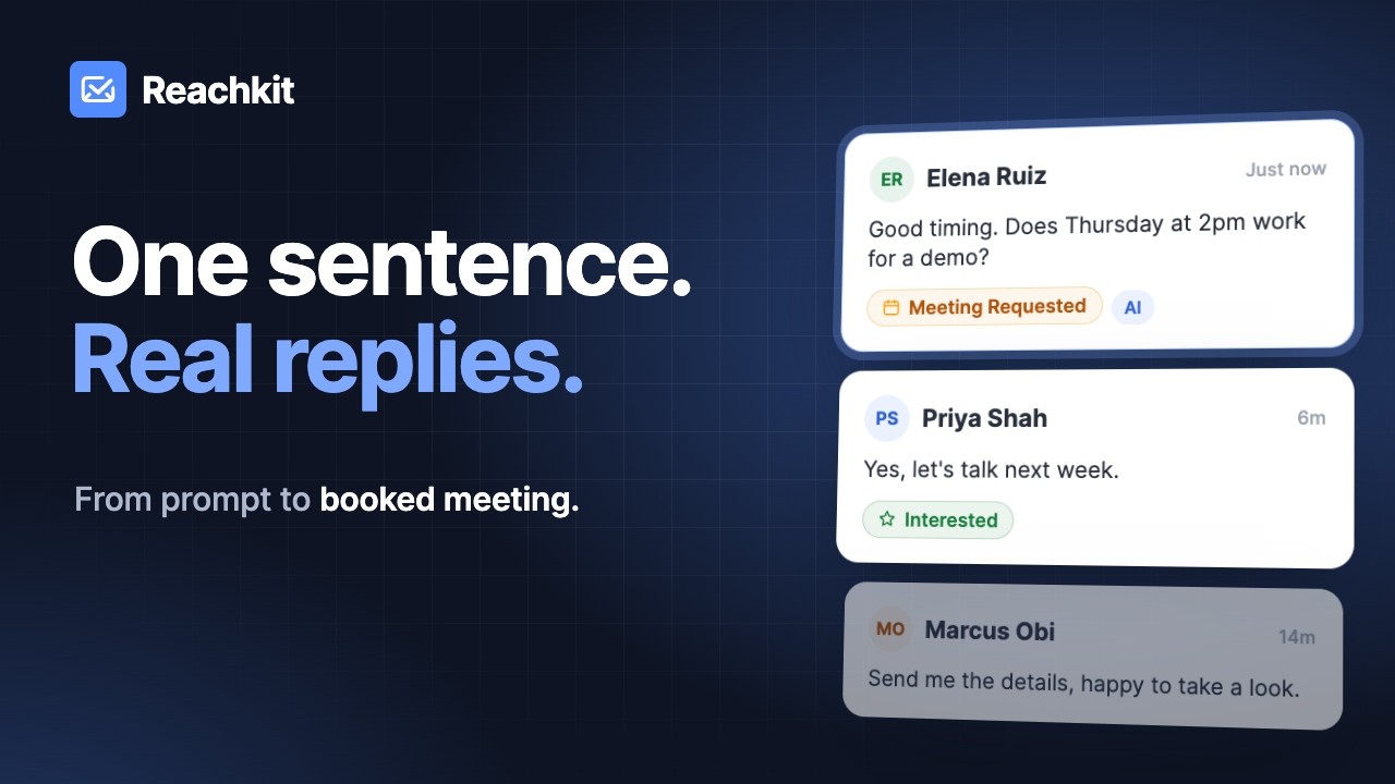 Reachkit demo: cold email from one sentence to booked meetings