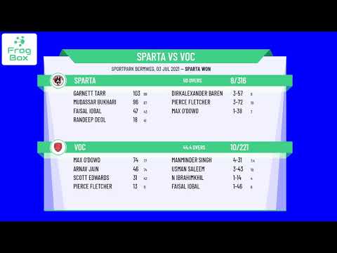 🔴LIVE: Sparta vs VOC | KNCB Topklasse Round 12 | Royal Dutch Cricket | 03-07-2021