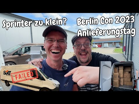 Sprinter zu klein? Stapelkünstler in Action - Anlieferungsstag - Berlin Con Brettspiel 2023