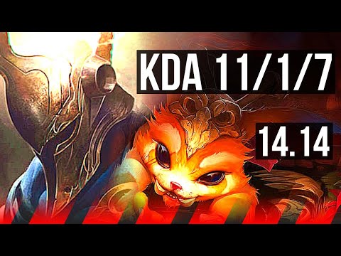 PANTHEON vs GNAR (TOP) | 11/1/7, 1400+ games, Godlike | EUW Grandmaster | 14.14