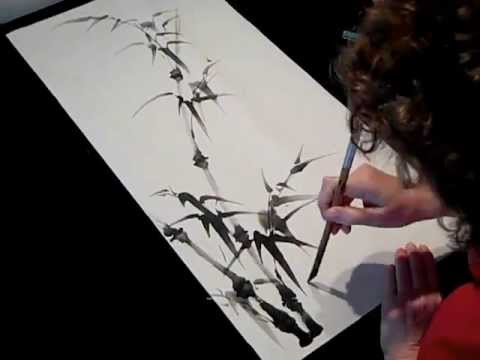 Painting Bamboo in sumi-e Chinese brush painting technique