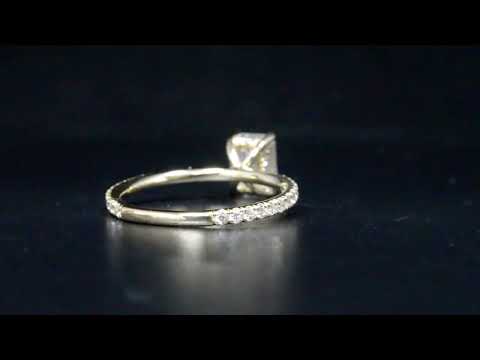 Natural Emerald Cut Thin Hidden Halo Pave Diamond Engagement Ring - GIA Certified