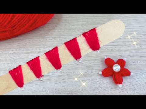 Amazing Woolen Flower Craft Idea with Ice cream Stick | Very Easy Flower Making - Hand Embroidery