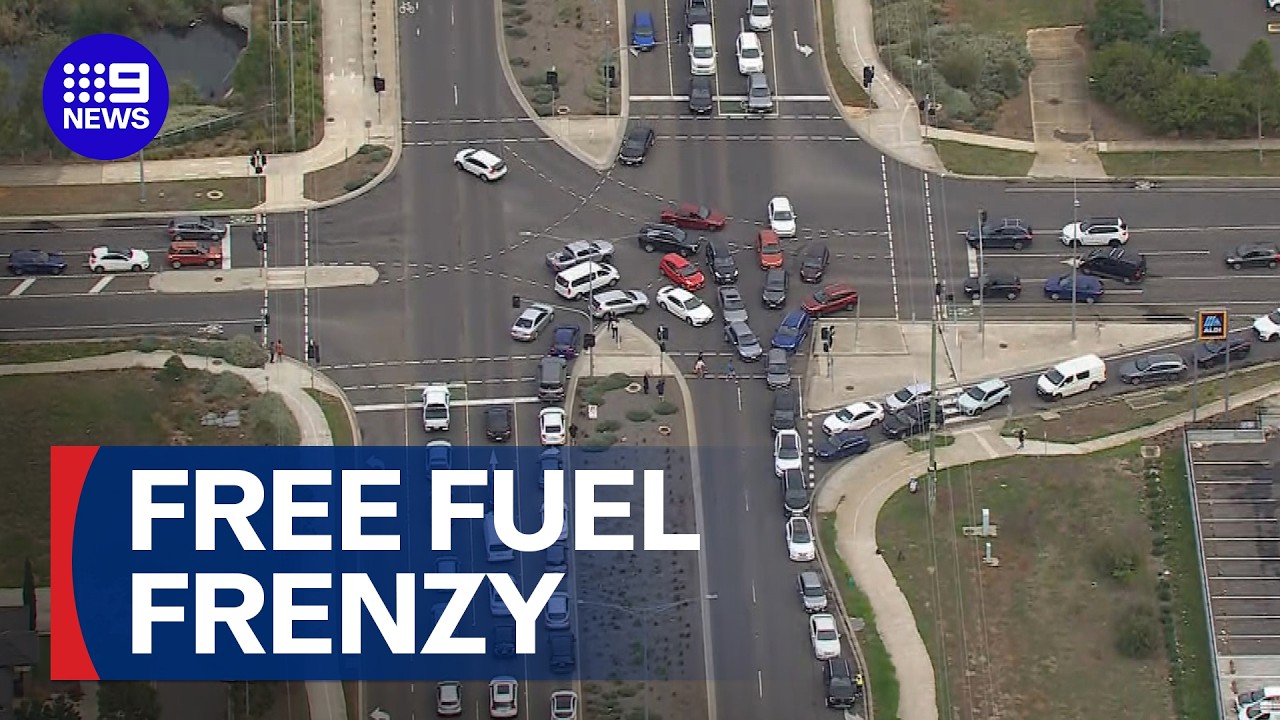 Police shut down $100,000 fuel giveaway in Melbourne | 9 News Australia