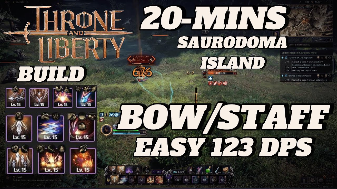 BOW STAFF FARMING SAURODOMA ISLAND + BUILD [EASY HIGH RANGED DPS]