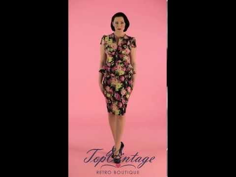TopVintage - 50s Carry Floral Peplum Dress in Black