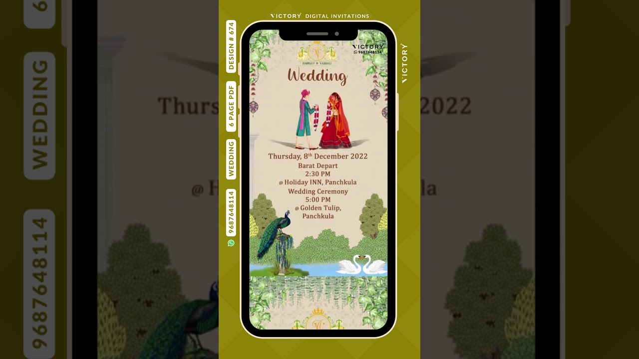 Digital Wedding Invitations video & PDF, Design no. 674