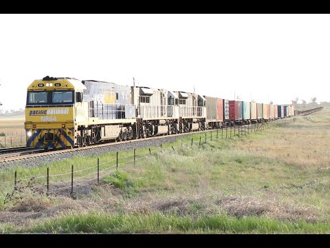 Pacific National 1MW2 Steel train with NR64, LDP004 & LDP009 races through Illabo NSW - 6/10/19
