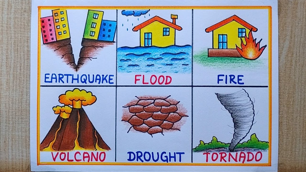 Different types of Natural Disaster Drawing |Natural Disaster Reduction drawing |Stop global warming