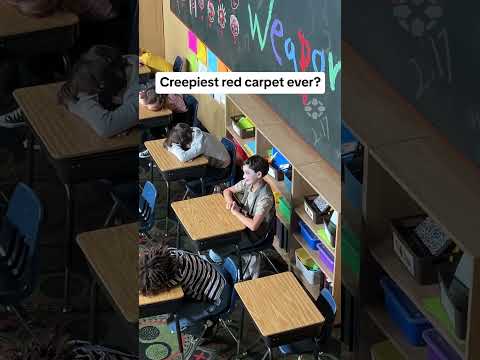 The Weapons red carpet had children at school desks. #weaponsmovie #scary #movie #redcarpet #ign