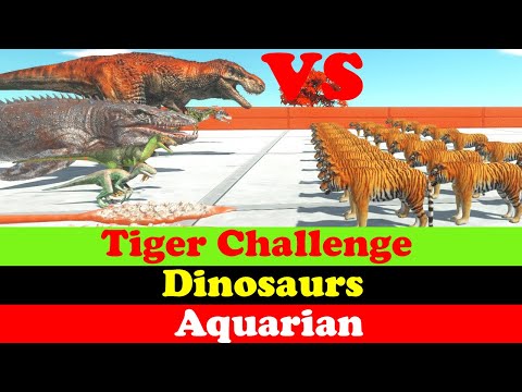 Dinosaurs vs Aquarian in Tiger Challenge - Animal Revolt Battle Simulator
