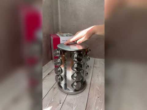 LB Набор для специй Smart Option на подставке 16 отсеков из нержавеющей стали стеклянные баночки для к SIM-4K9 - фото 1 - id-p2816519667